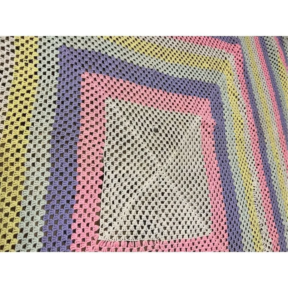 Multicolor Striped Fringe Knitted Blanket Size 80” x 83”